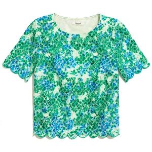 Madewell painted lace bloom scalloped top in green